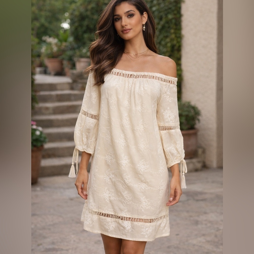 NWT ASTR The Label Ivory Embroidered Boho Dress – XS